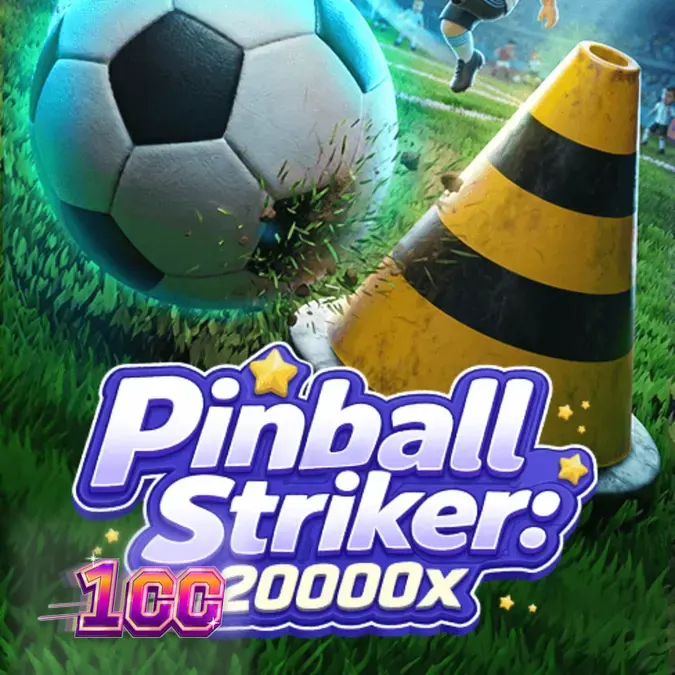 Interface de jogo do slot Pinball Striker 20,000x com temática de futebol e pinball